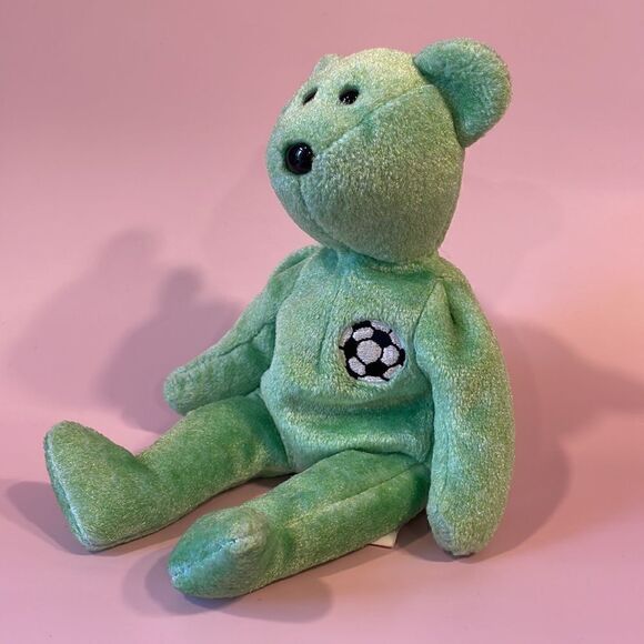 1999 Ty Beanie Baby Kicks the Green Soccer Bear Excellent Used Condition 9” long - Picture 5 of 8